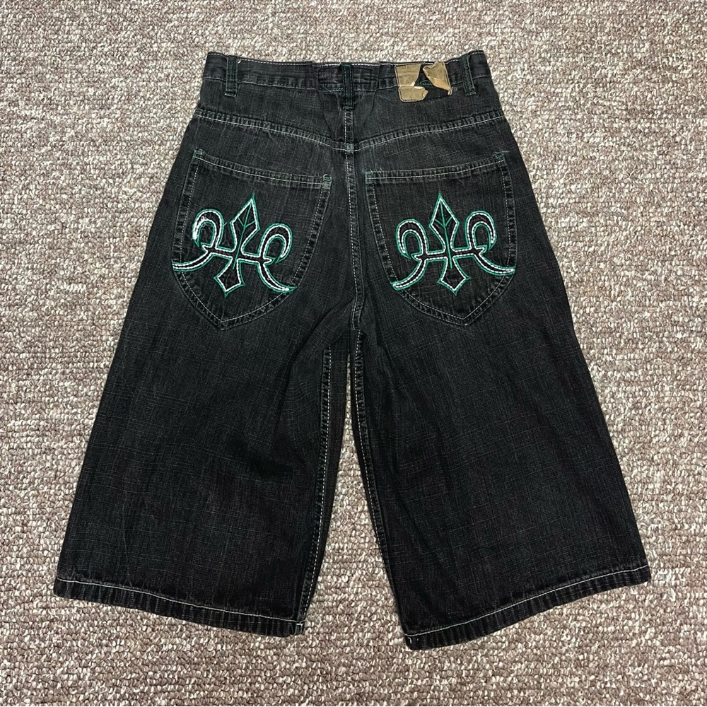 Y2K South Pole Embellished Baggy Long Corked Skater JNCO Style Wash Denim Jorts